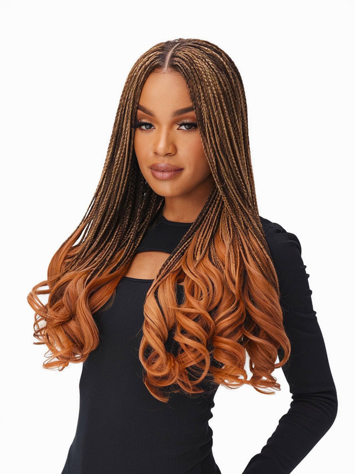 Long braids with French curls flowing in an elegant and elegant style