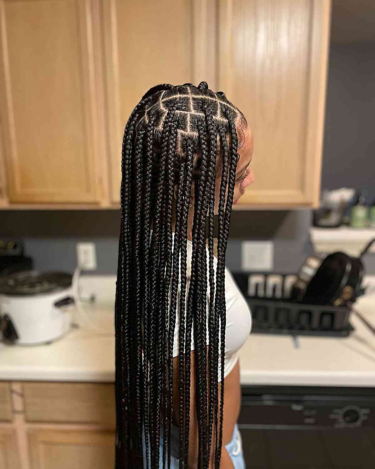 Very long braids and small chopped without knot with the middle part