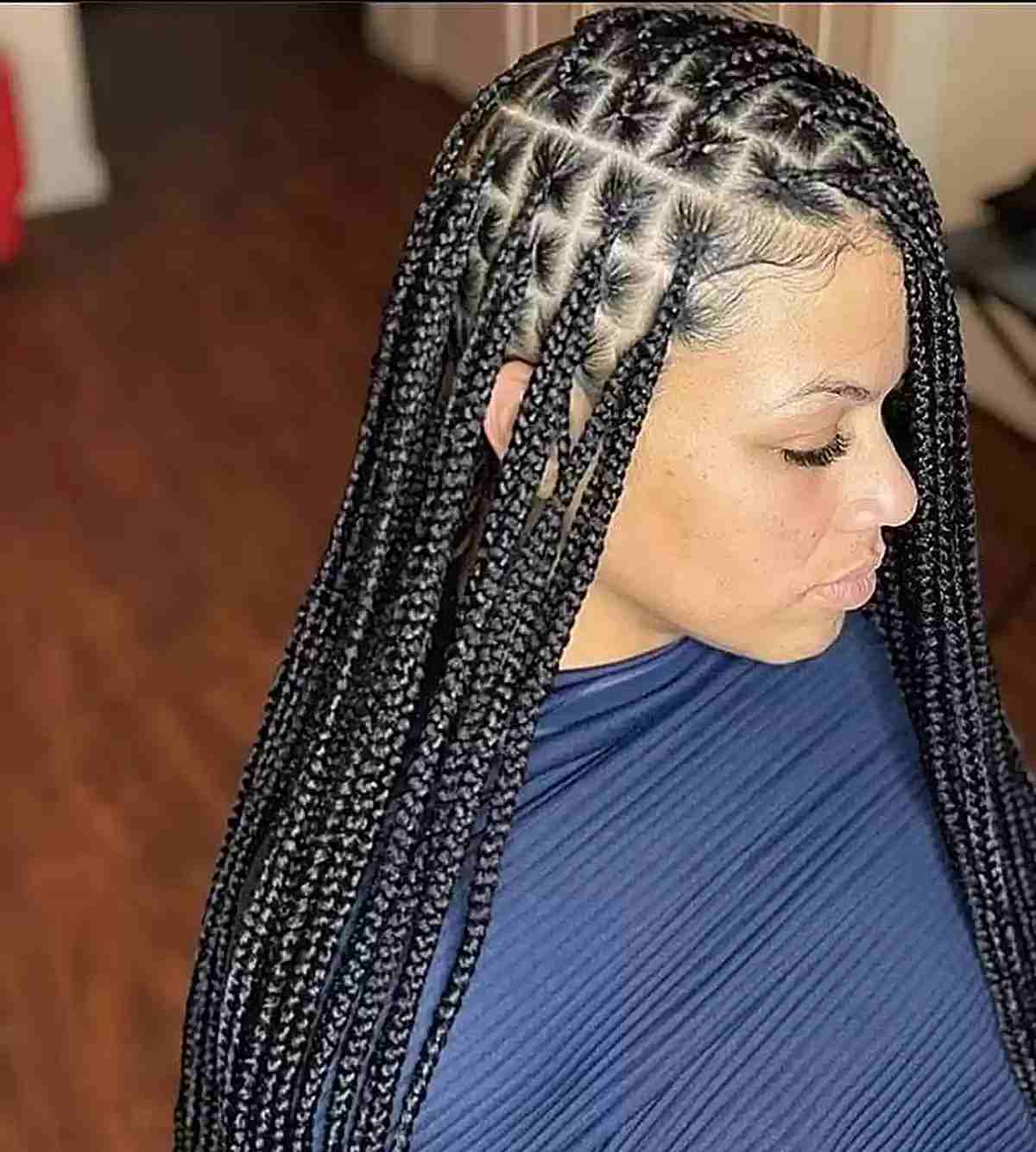 Long long small braids with a square part