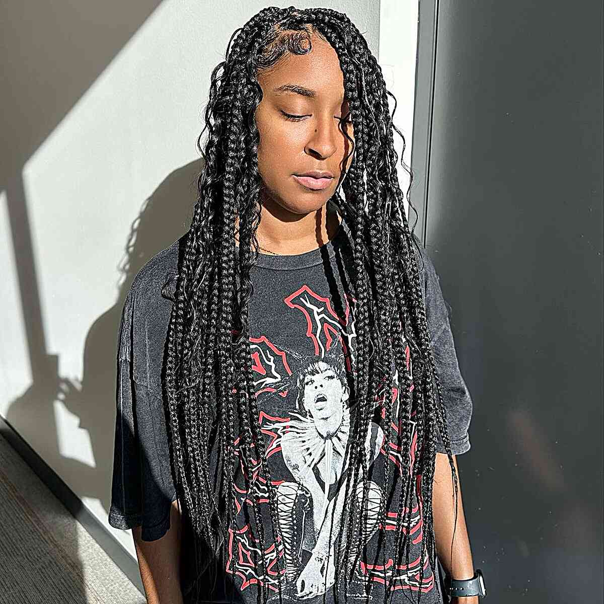 Long bohemian braids with elegant edges