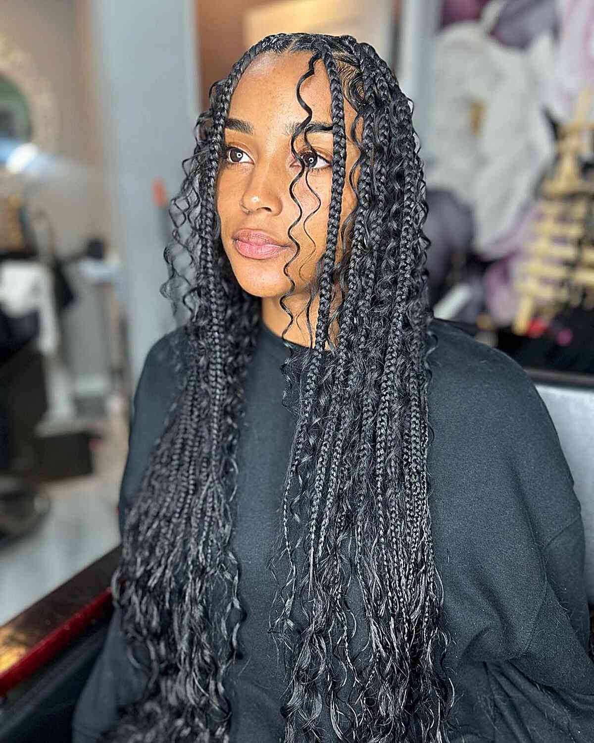Breulet braids of bohemian boxes with loose curls
