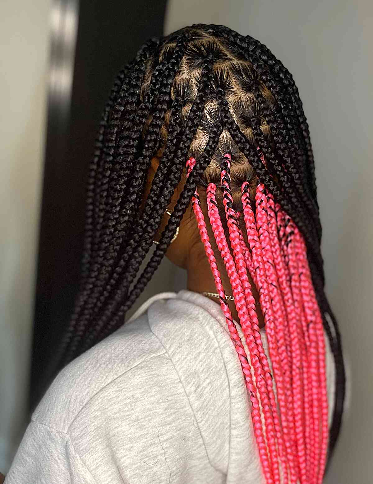 Black braids without knots with pink strands