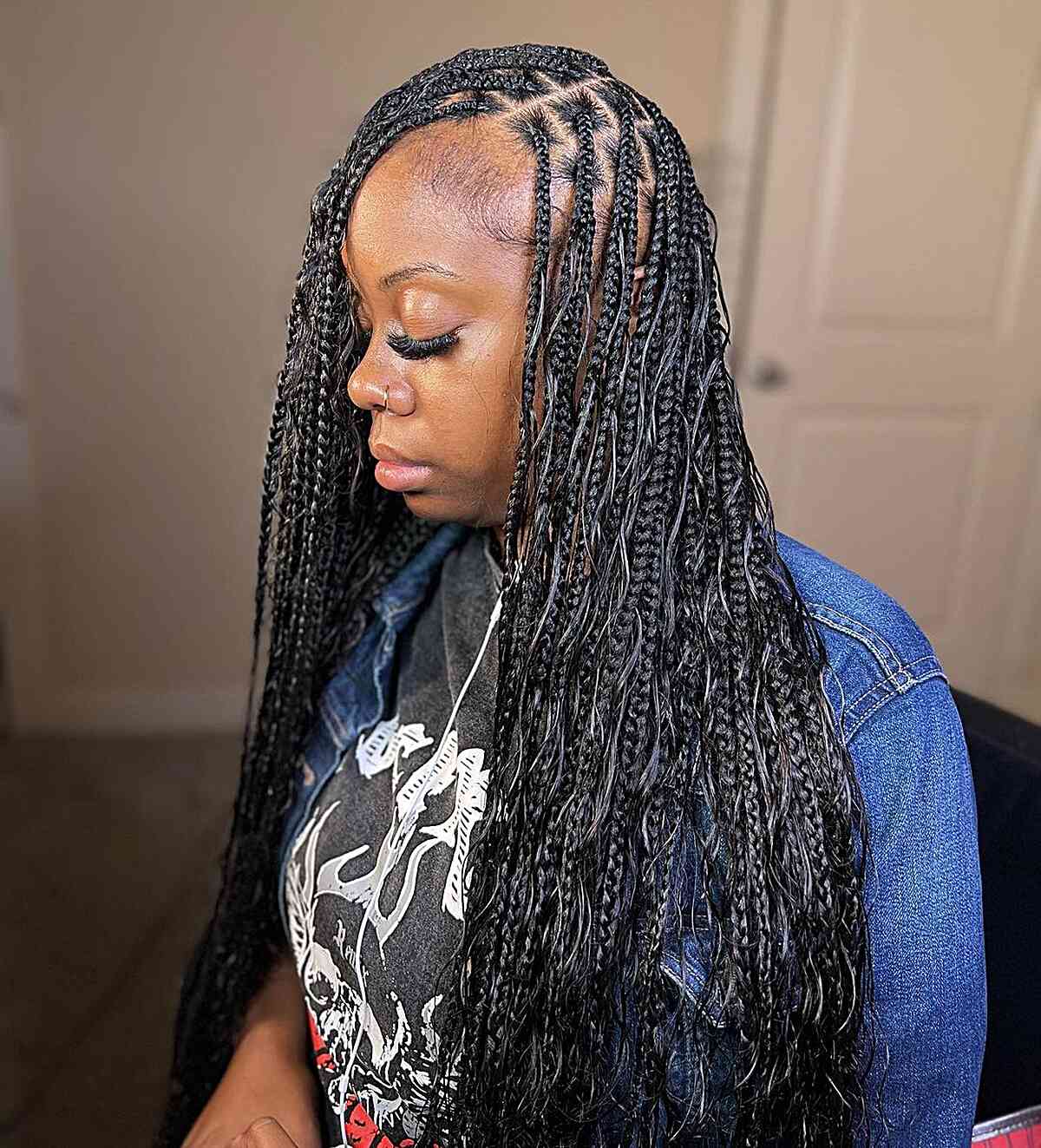 Long bohemian braids, deep side