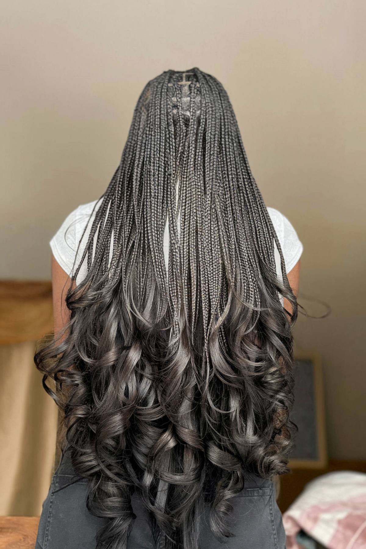 French curls black jet with square braids