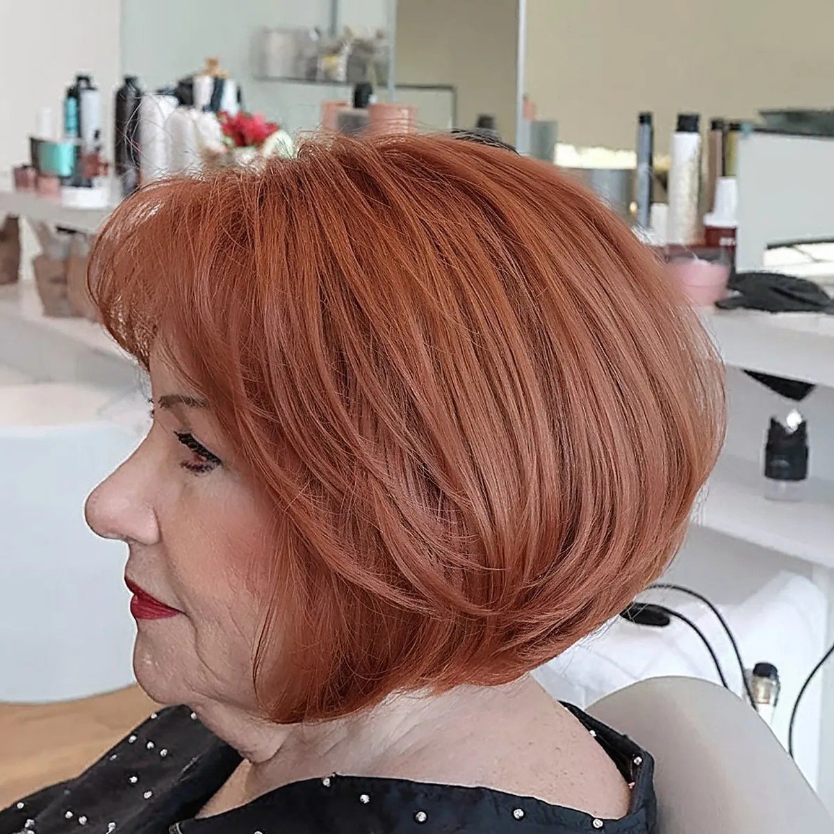Visible Layers on a Short Copper Bob for 60-year-olds
