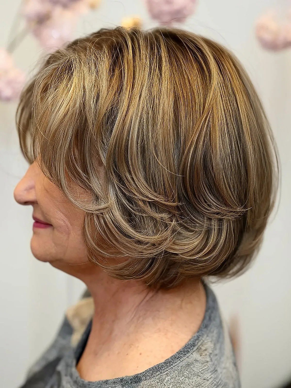 Bobbed Hair with Feathery Layers for Women Over 60