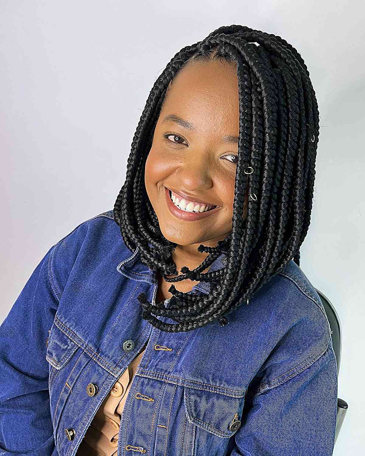 Bob with Box Braids and Silver Cuffs for Black Women