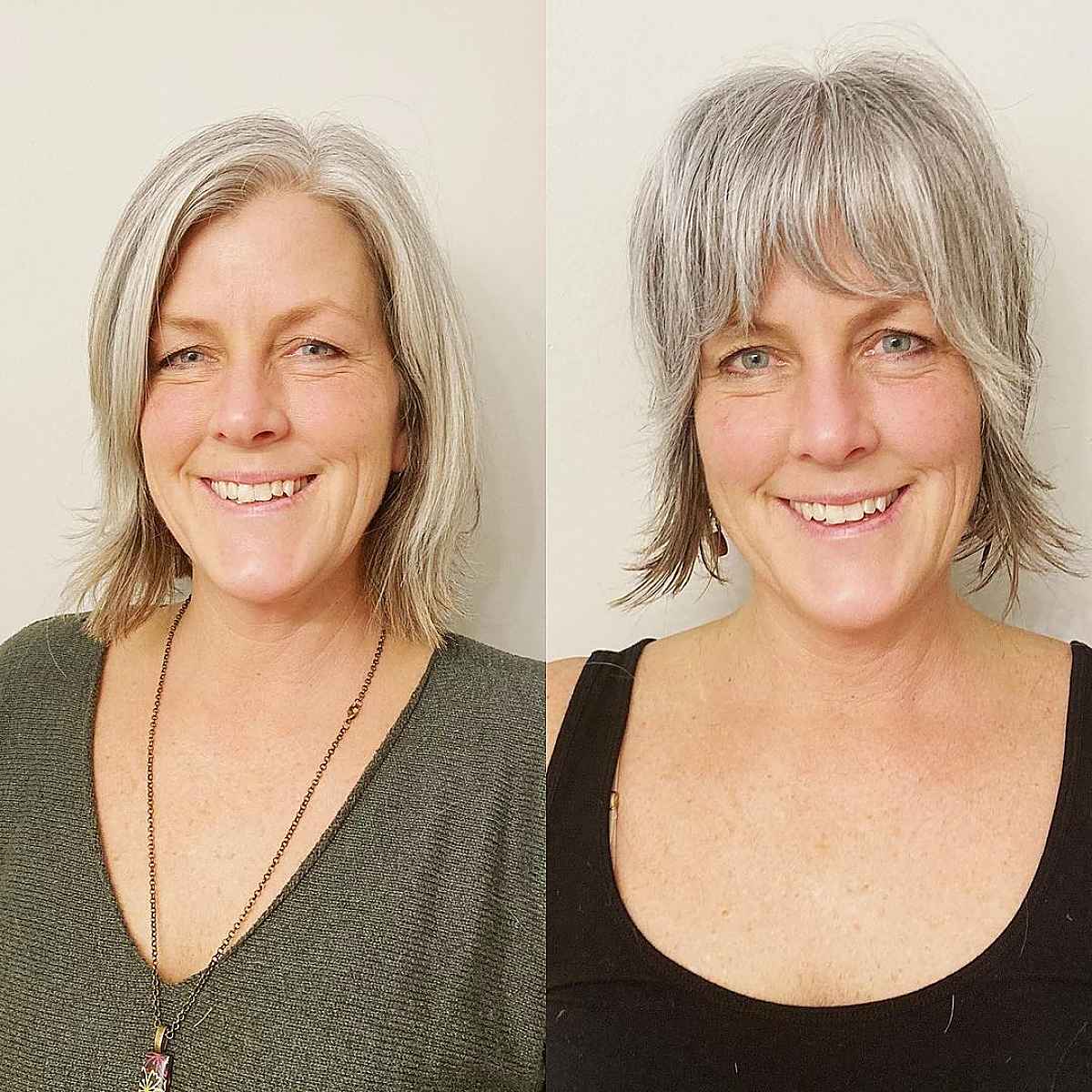 Razor-Cut Shaggy Bob with Bangs for Silver Hair