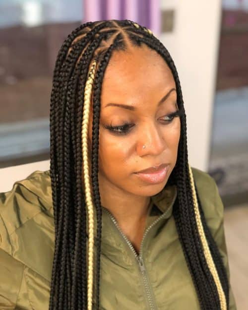 Triangle box braids in the middle part