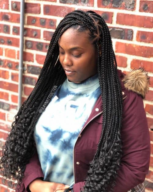Triangle box braids with curly ends