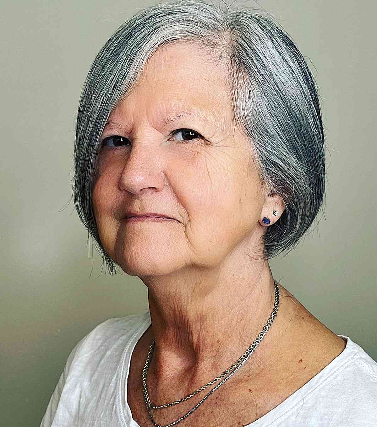 Short Grey Classic Bob with Deep Side Part for Ladies Over 60