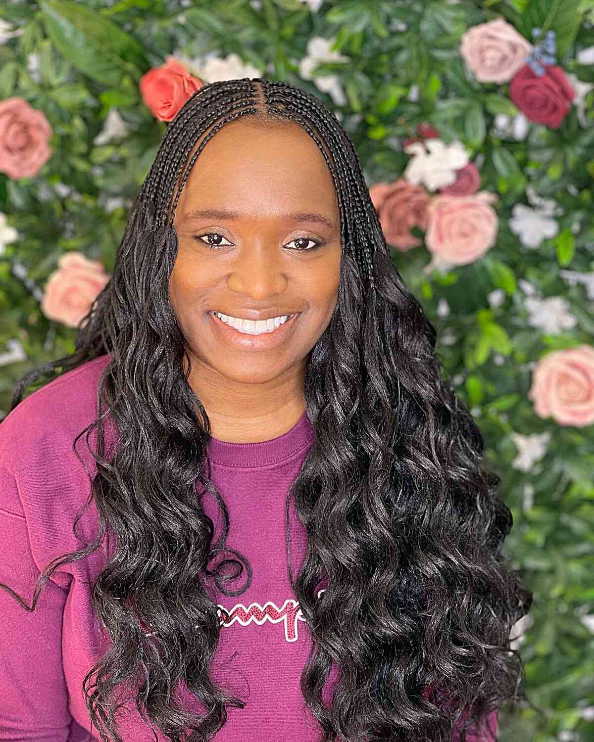 Small Micro Braids with Long Loose Waves and Middle Part