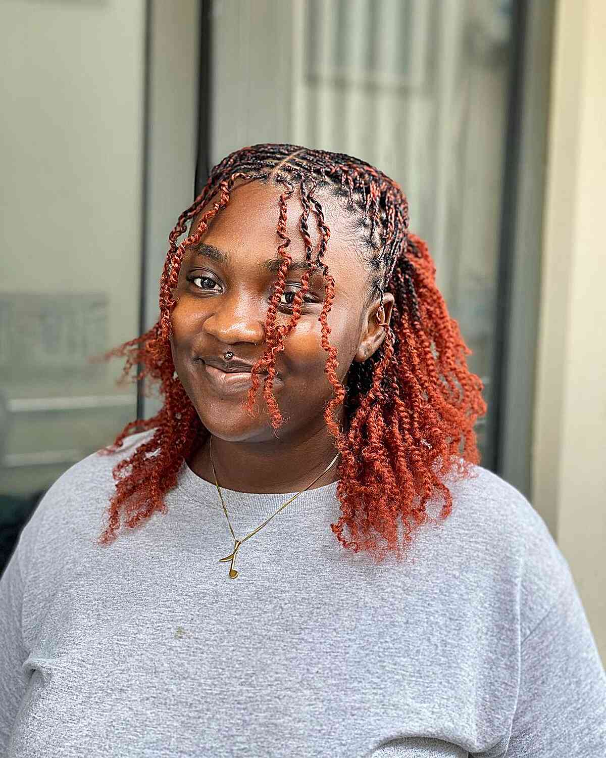 Red-Orange Micro Twists for Medium Hair