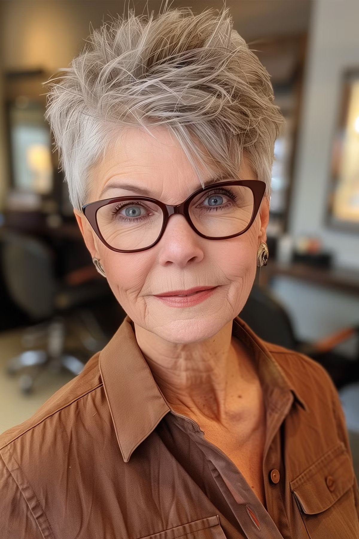 very short spiky pixie for 60+ women