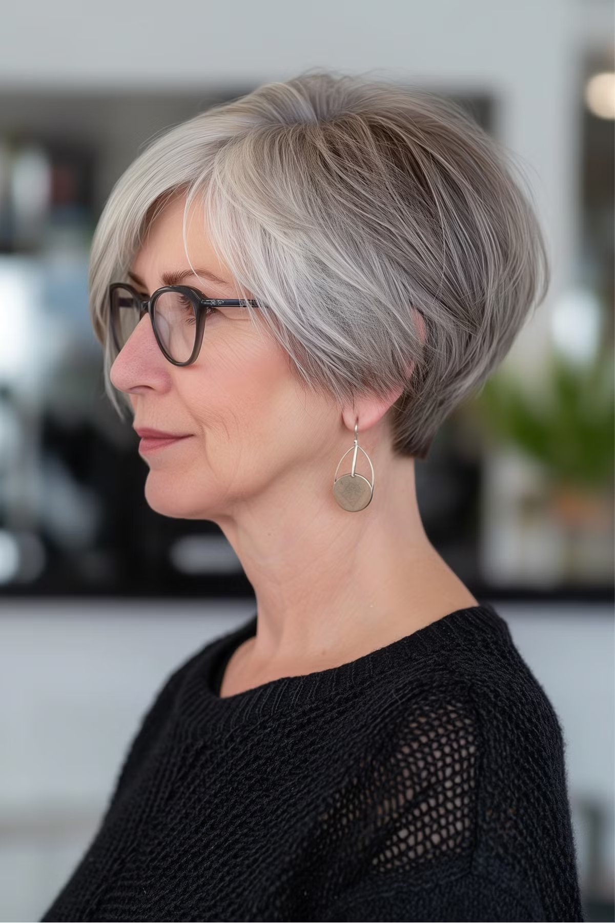 layered crop for fine haired seniors over 60 with glasses