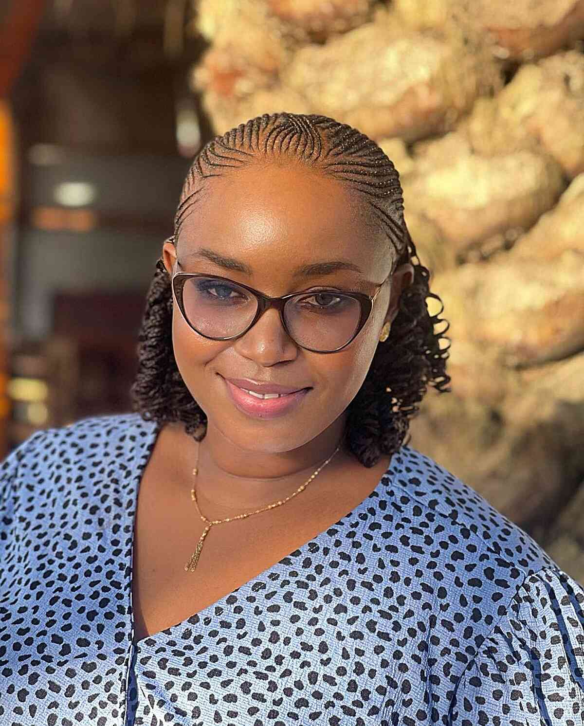 Micro braids in Ghana for black women who wear glasses and have a round face