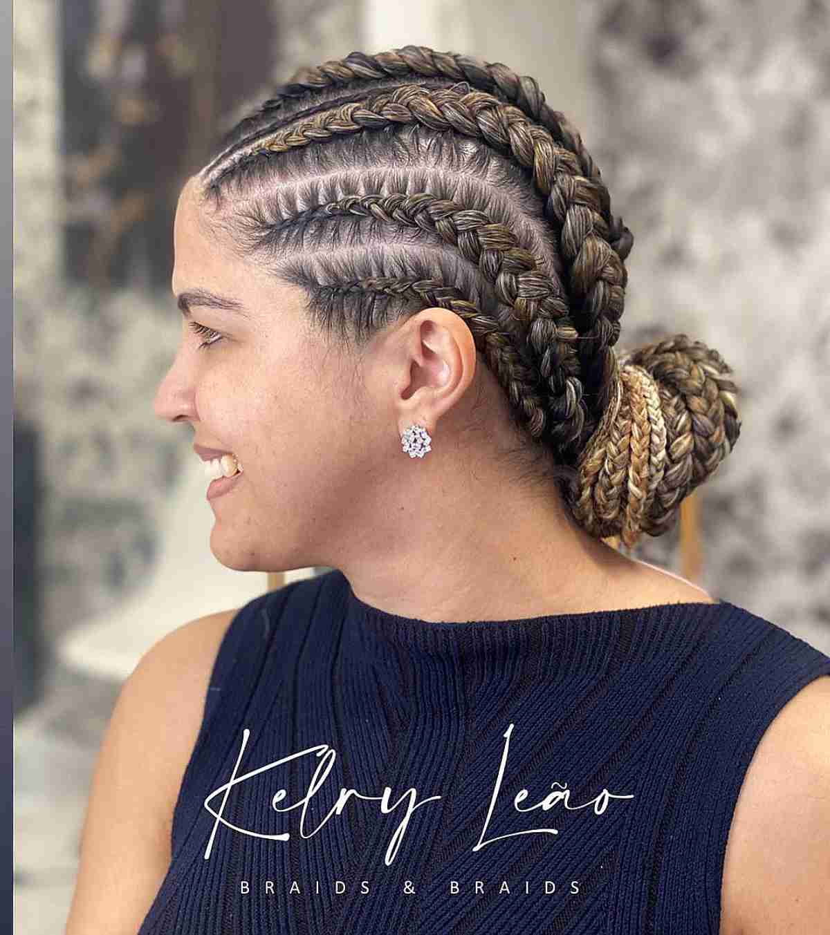 The most prominent Ghana braids with a low cake