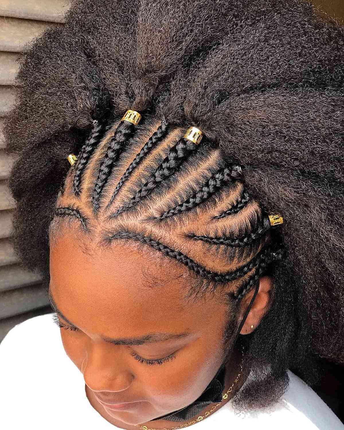 Ghana braids with beads and Afro