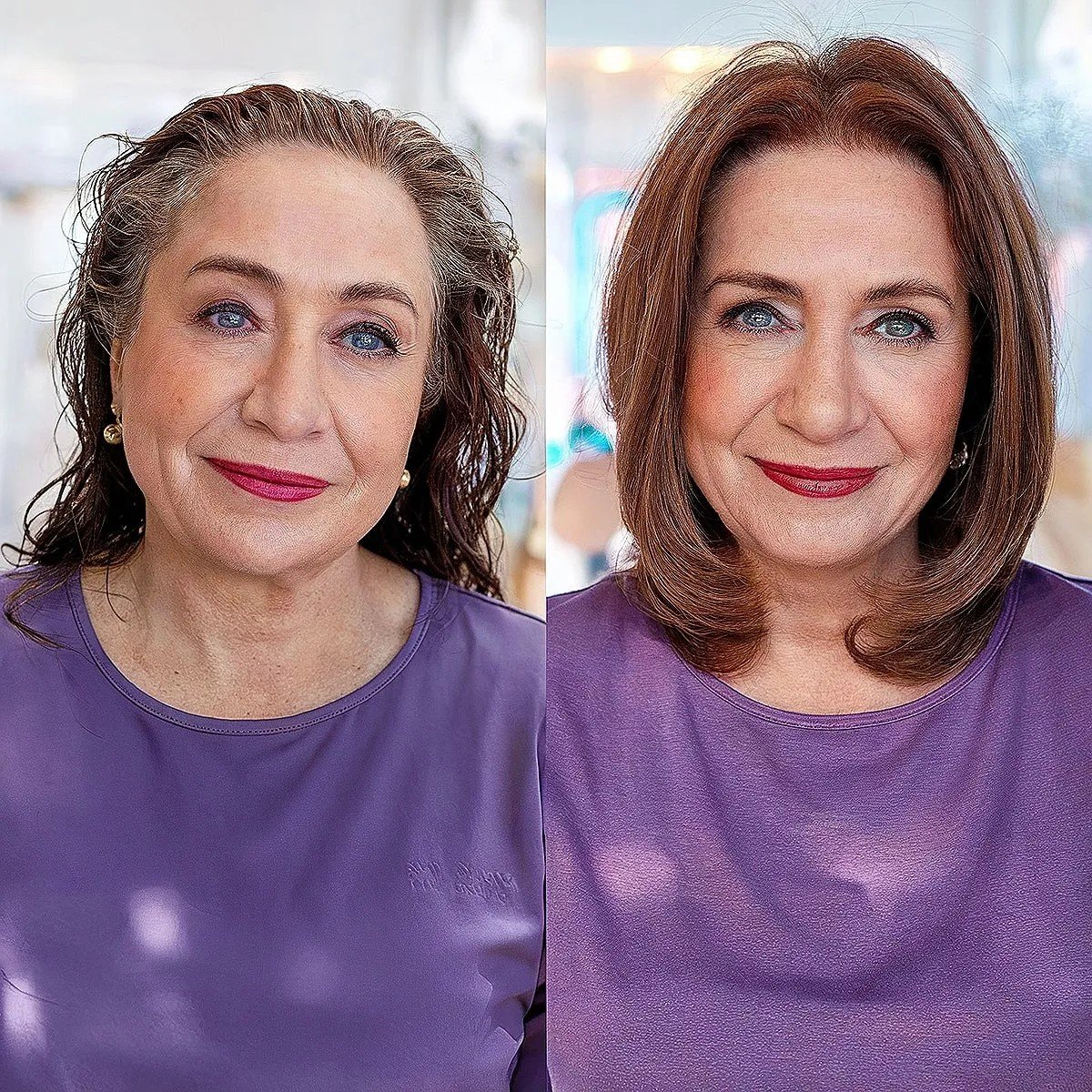 sleek bob with curled ends for ladies 60 and up
