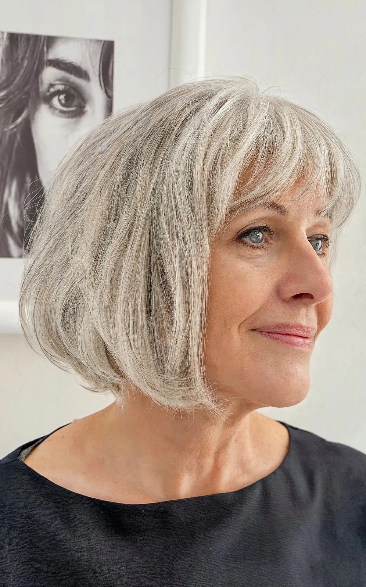 Cute Short Bob with Bangs and Natural Hair Color