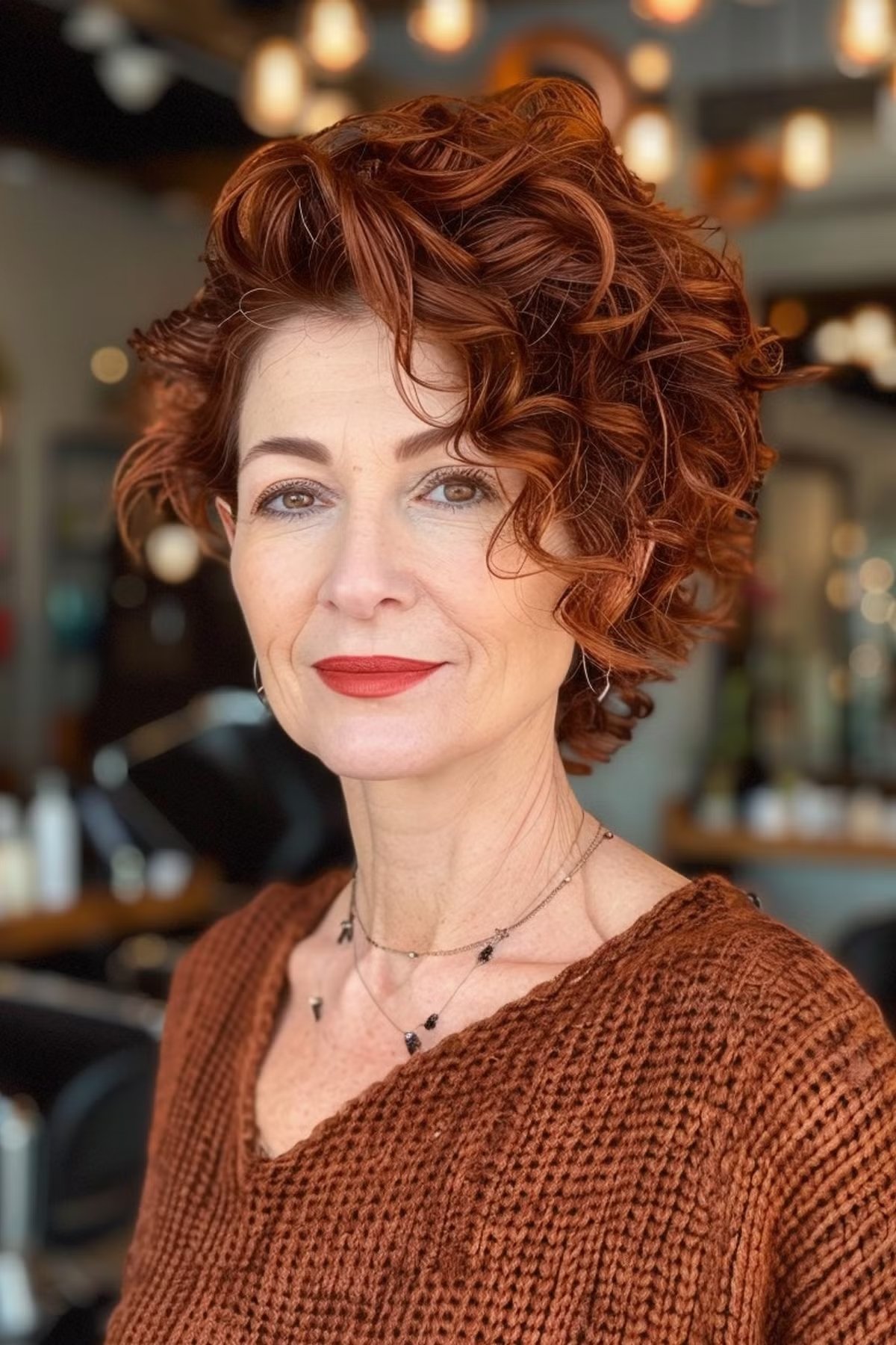 A short, asymmetric bob for women more than 60 with curly hair