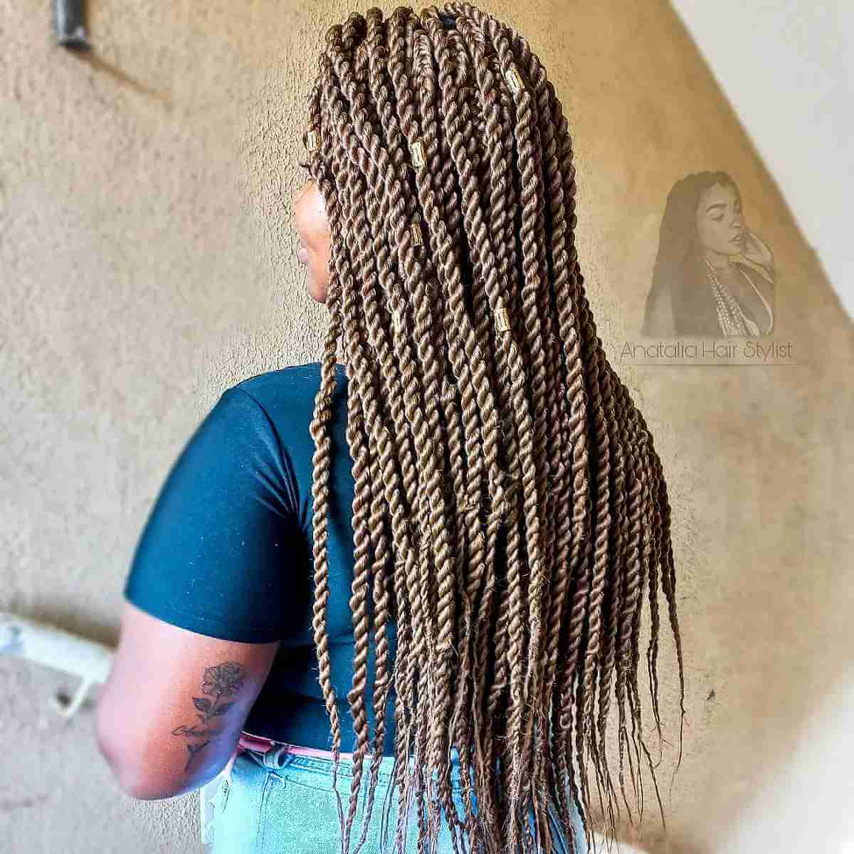 Golden Brown Twist Braids with Hair Cuffs