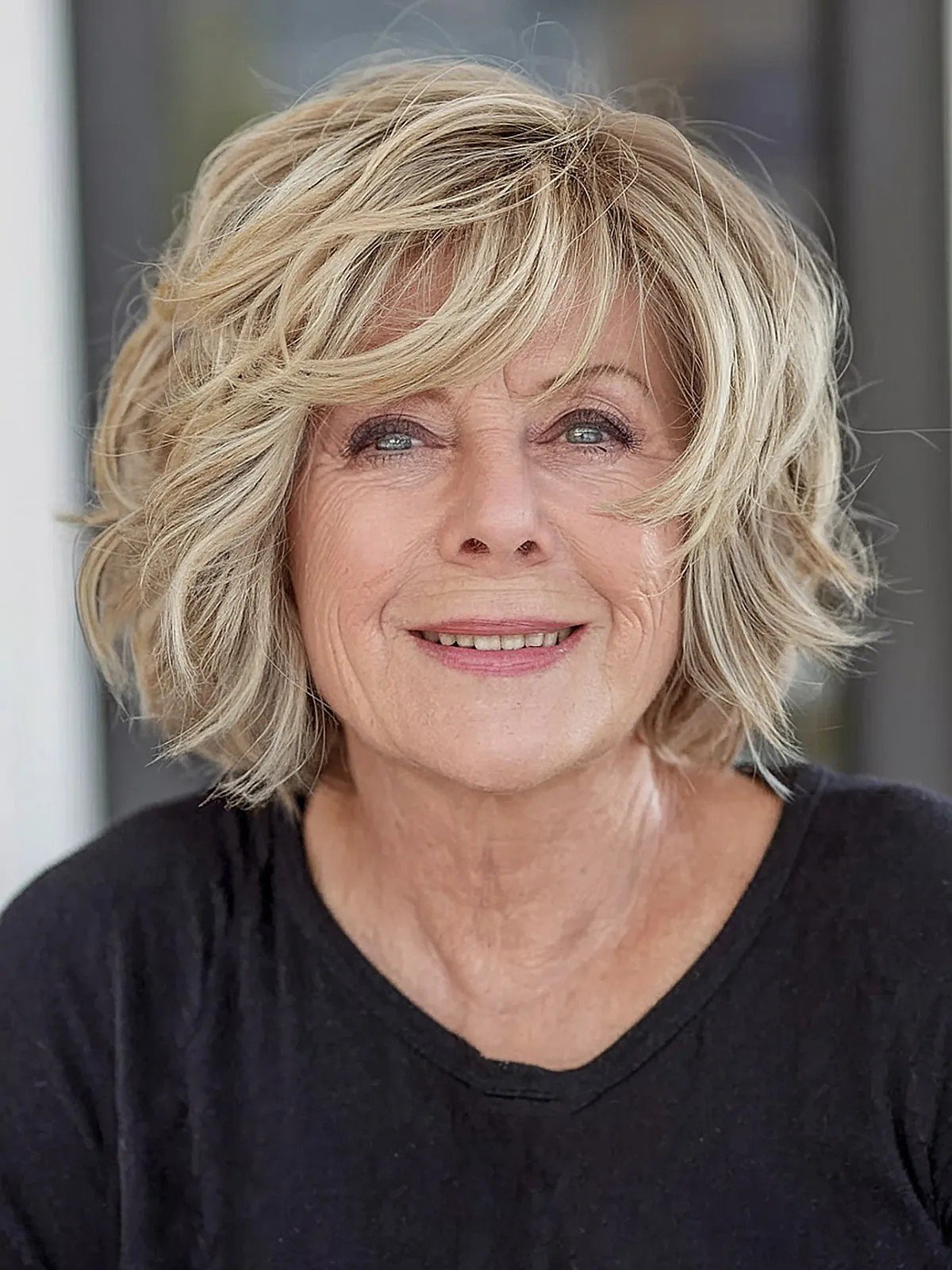 Visible Layering on a Blonde Bob for Women Aged 60
