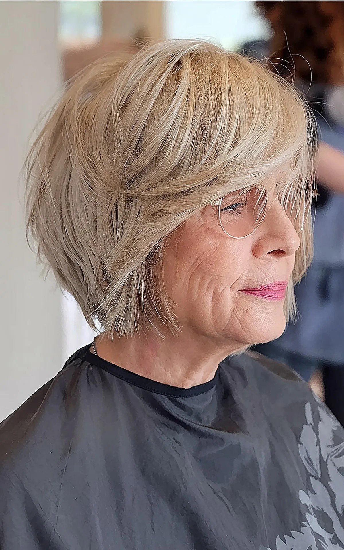 Layered Bob with Gray Covering for 60-Year-Olds