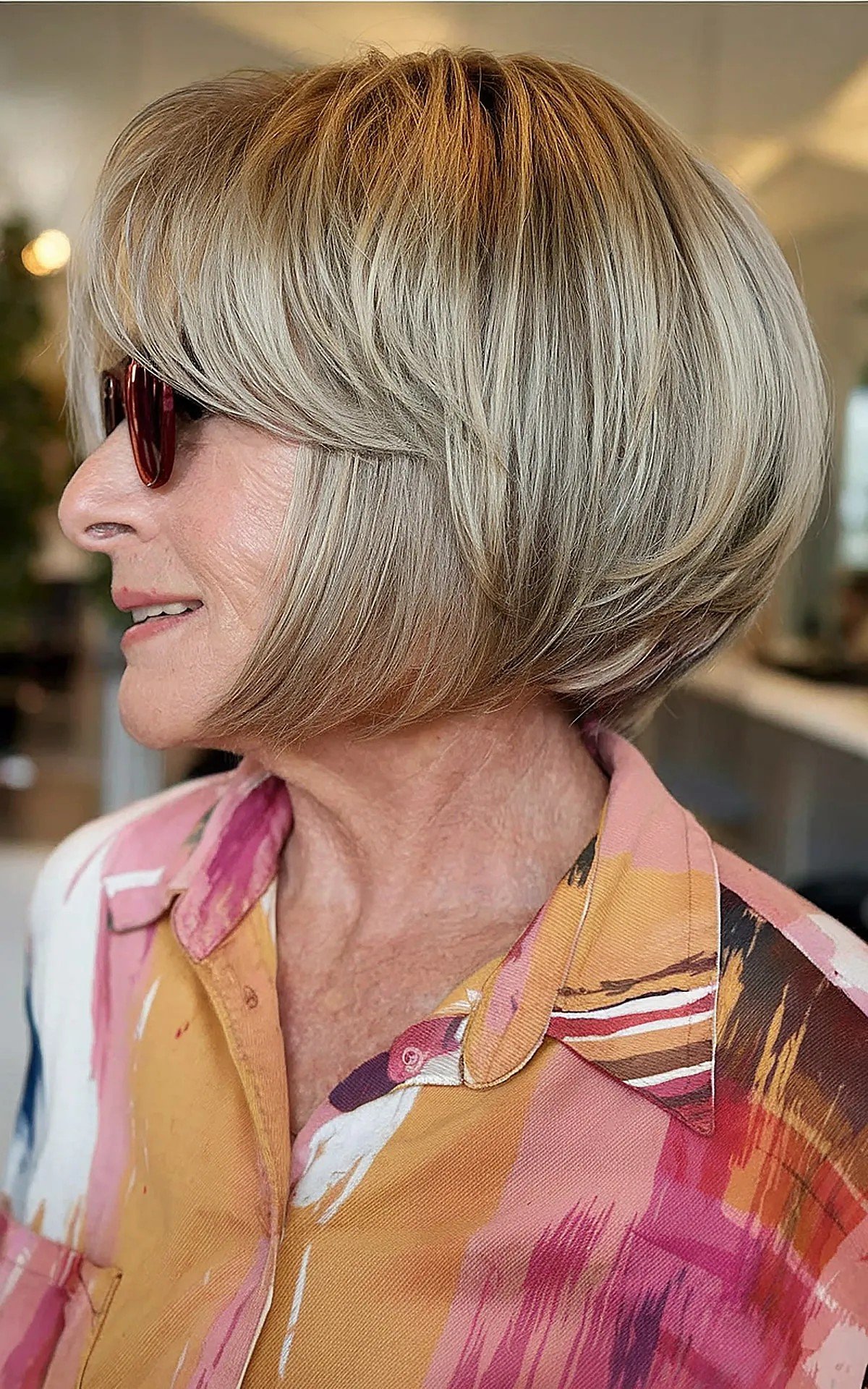 Bob Cut with Feminine Visible Layers for Ladies Aged 60 with short hair