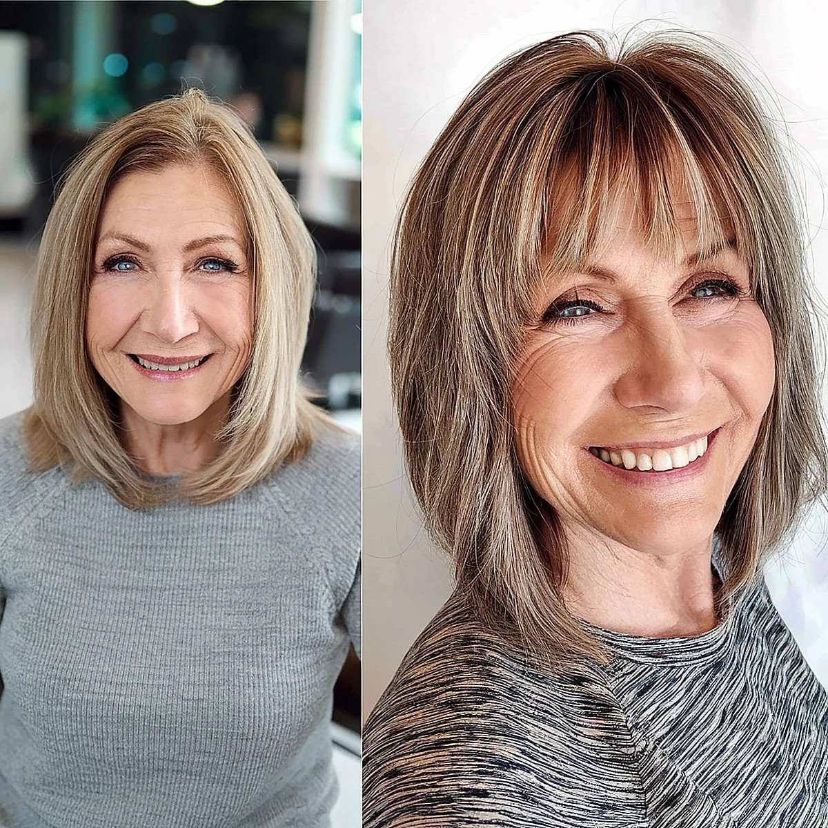 Cute Choppy Fringe on a Layered Bob for Women Aged 60 and Over