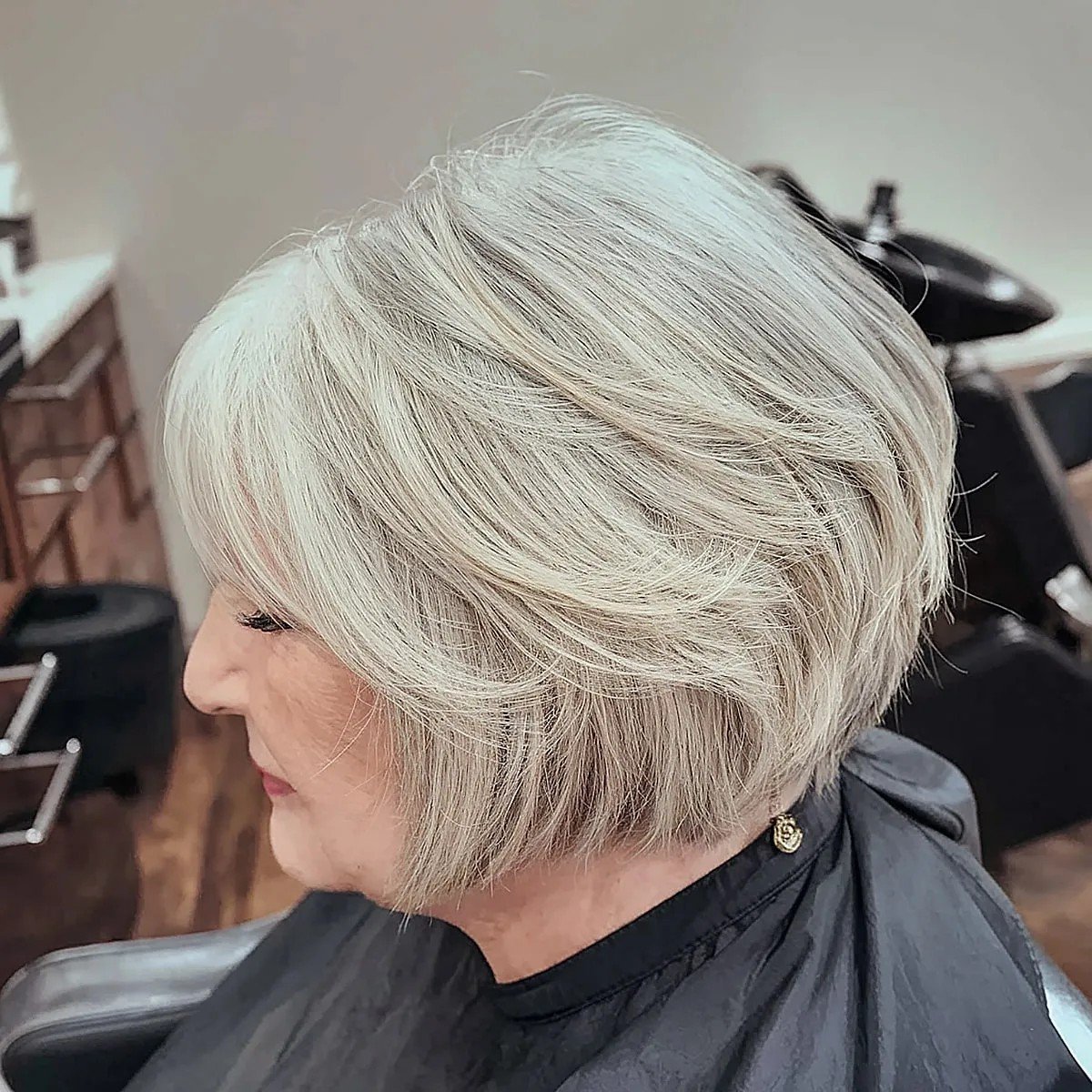 Layered Bob with Natural Color for a Woman Over 60