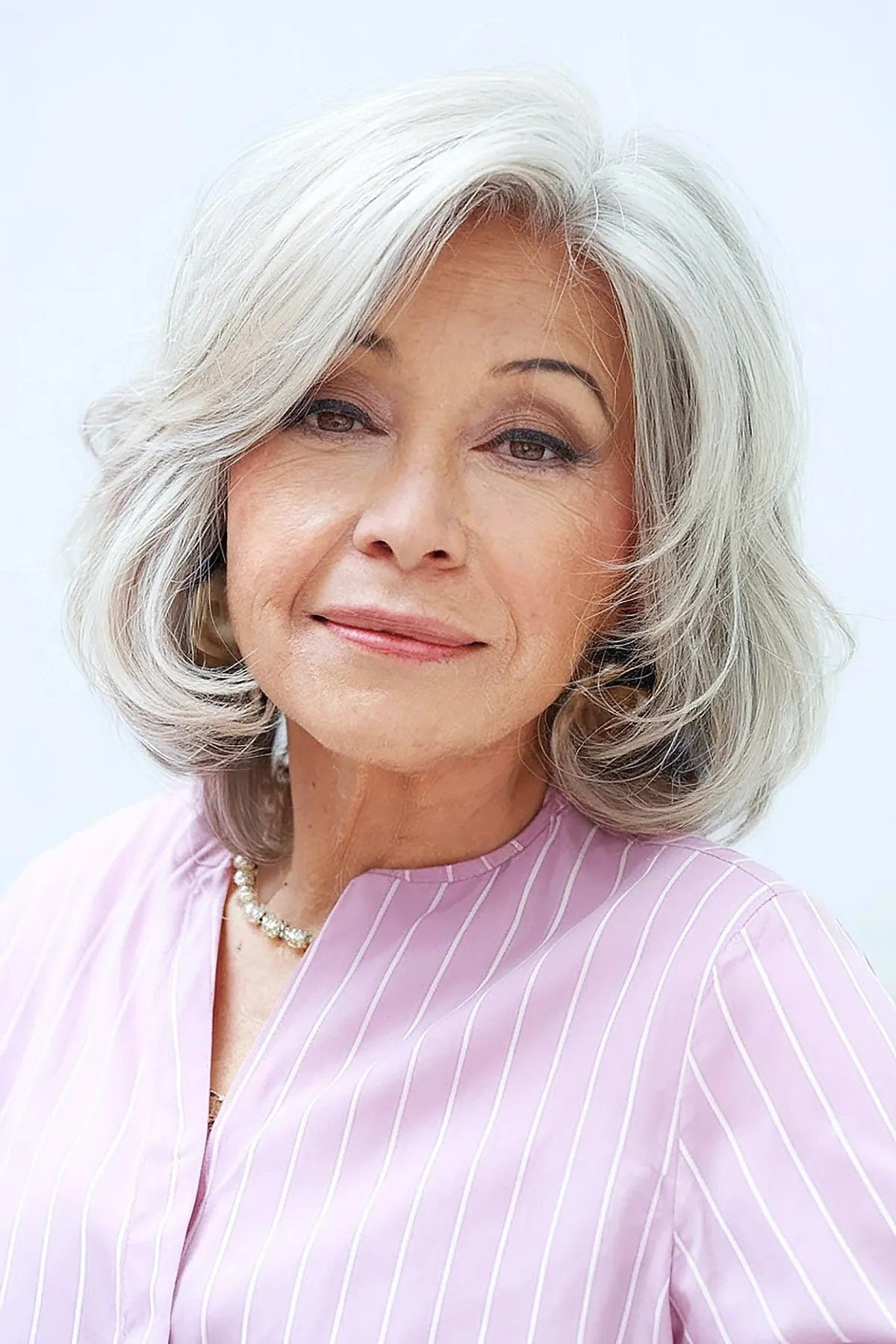White Grey Layered Long Bob for Ladies 60 and Over