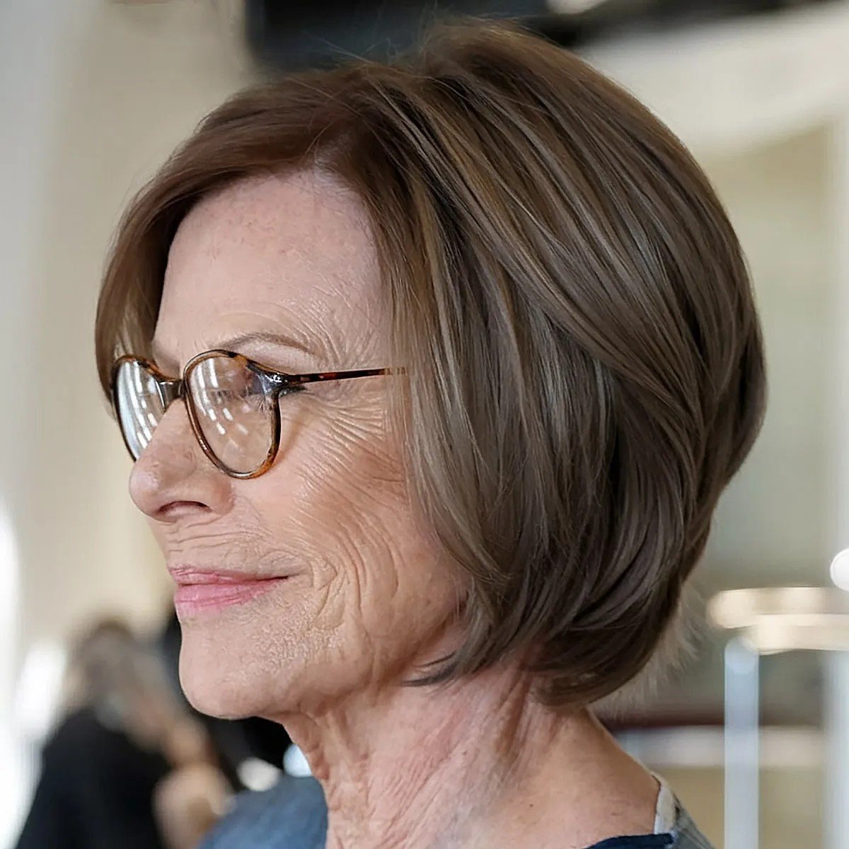 Short and Sophisticated Bob with a Side Part for 60-Year-Olds