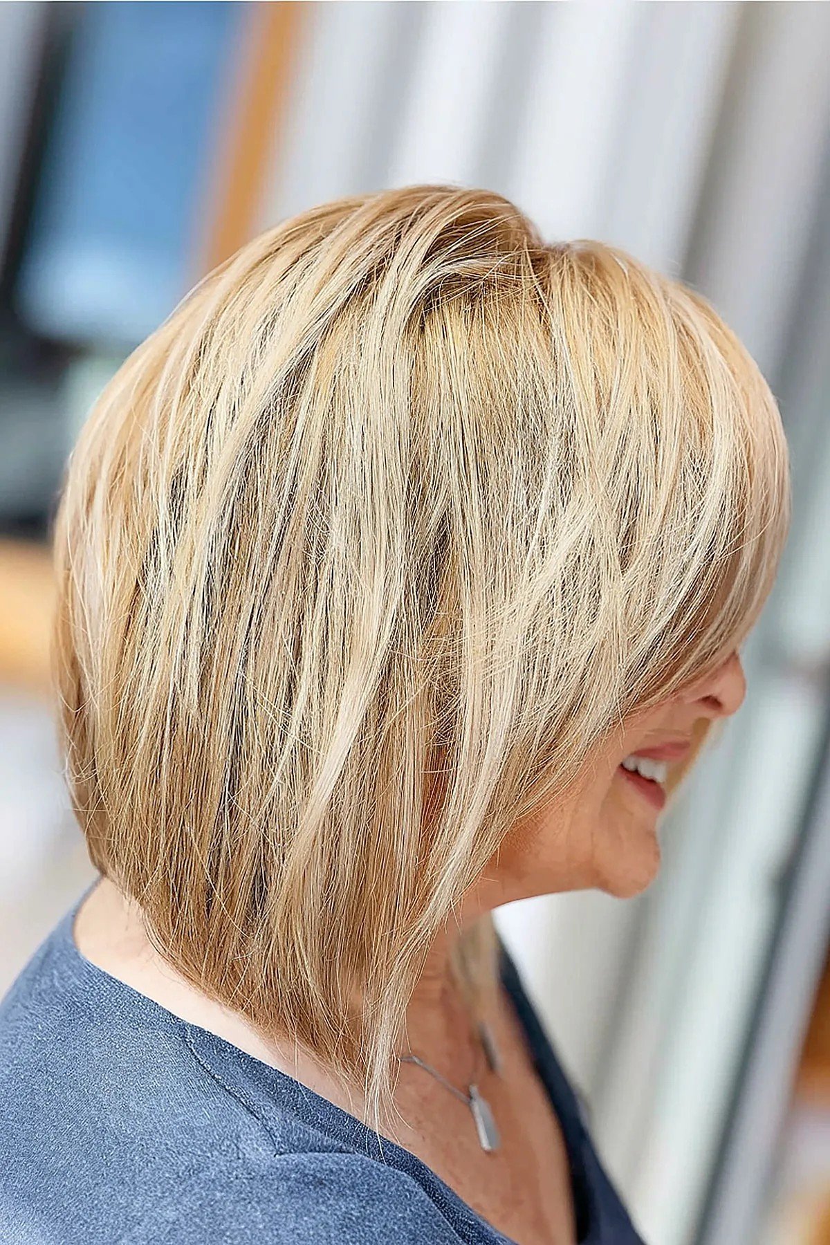Glossy Blonde Bob with Layers for Women Over Sixty