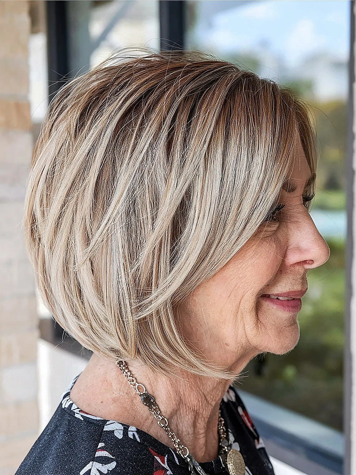 Precision Cut Layered Bob for 60-Year-Old Women