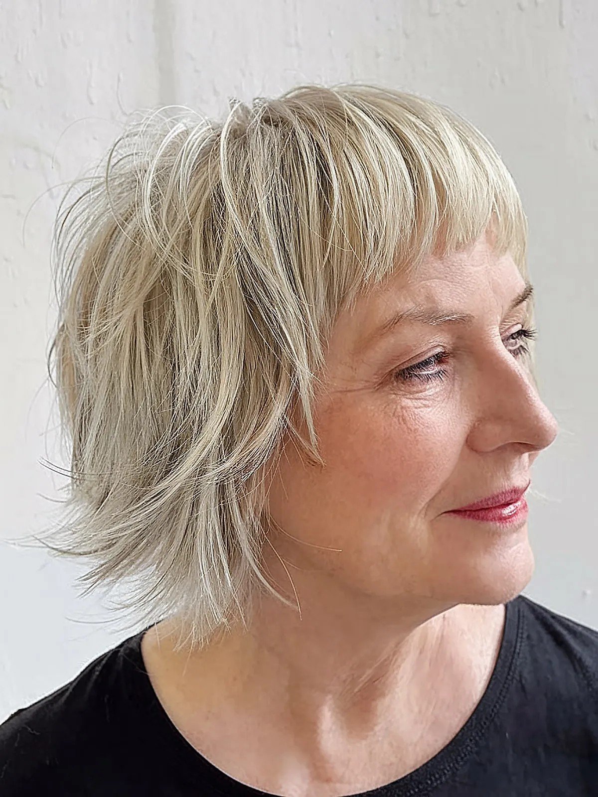 Tousled Bob with Fringe for a Woman Past 60