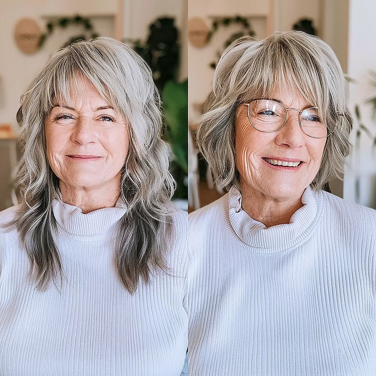 Wavy Bob with Bangs and Layers for a 60-year-old woman