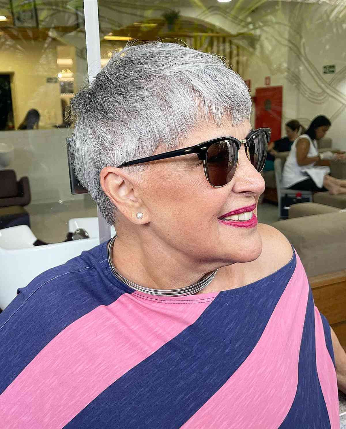 Salt and Pepper Pixie with Bangs for Ladies Past 60