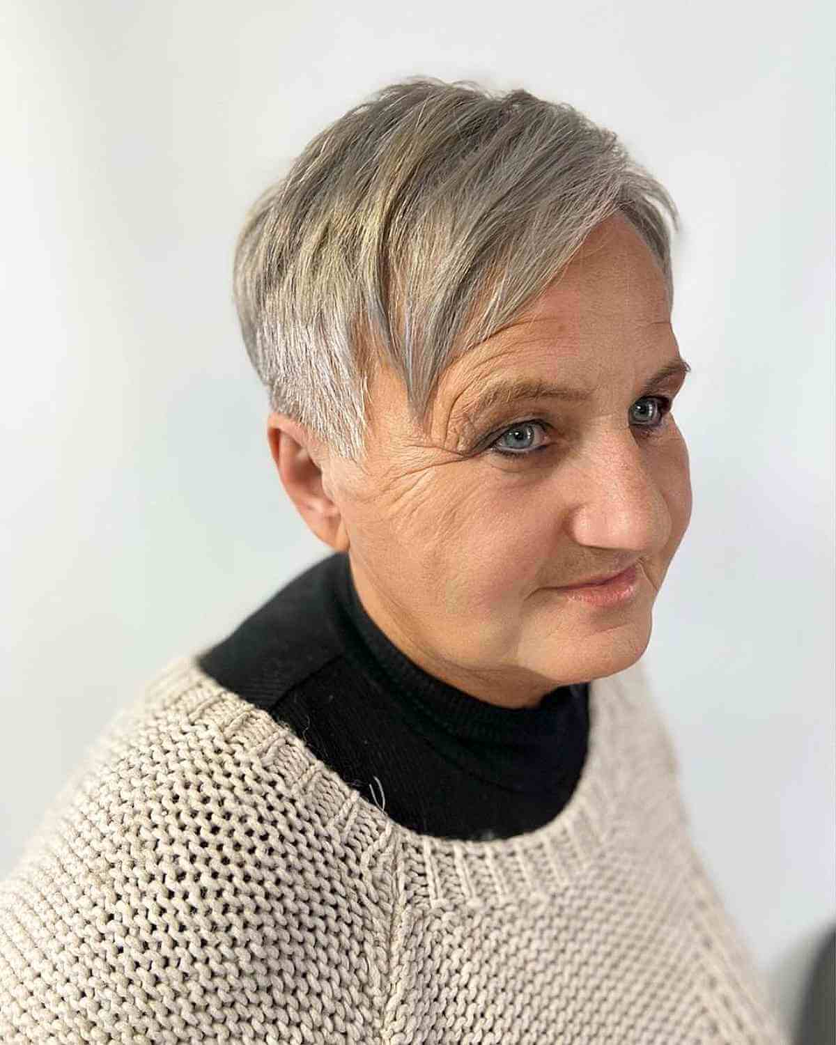 Tapered Pixie with Side Bangs for Women 60 and Over