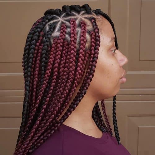 Medium -length square braids with triangular parts