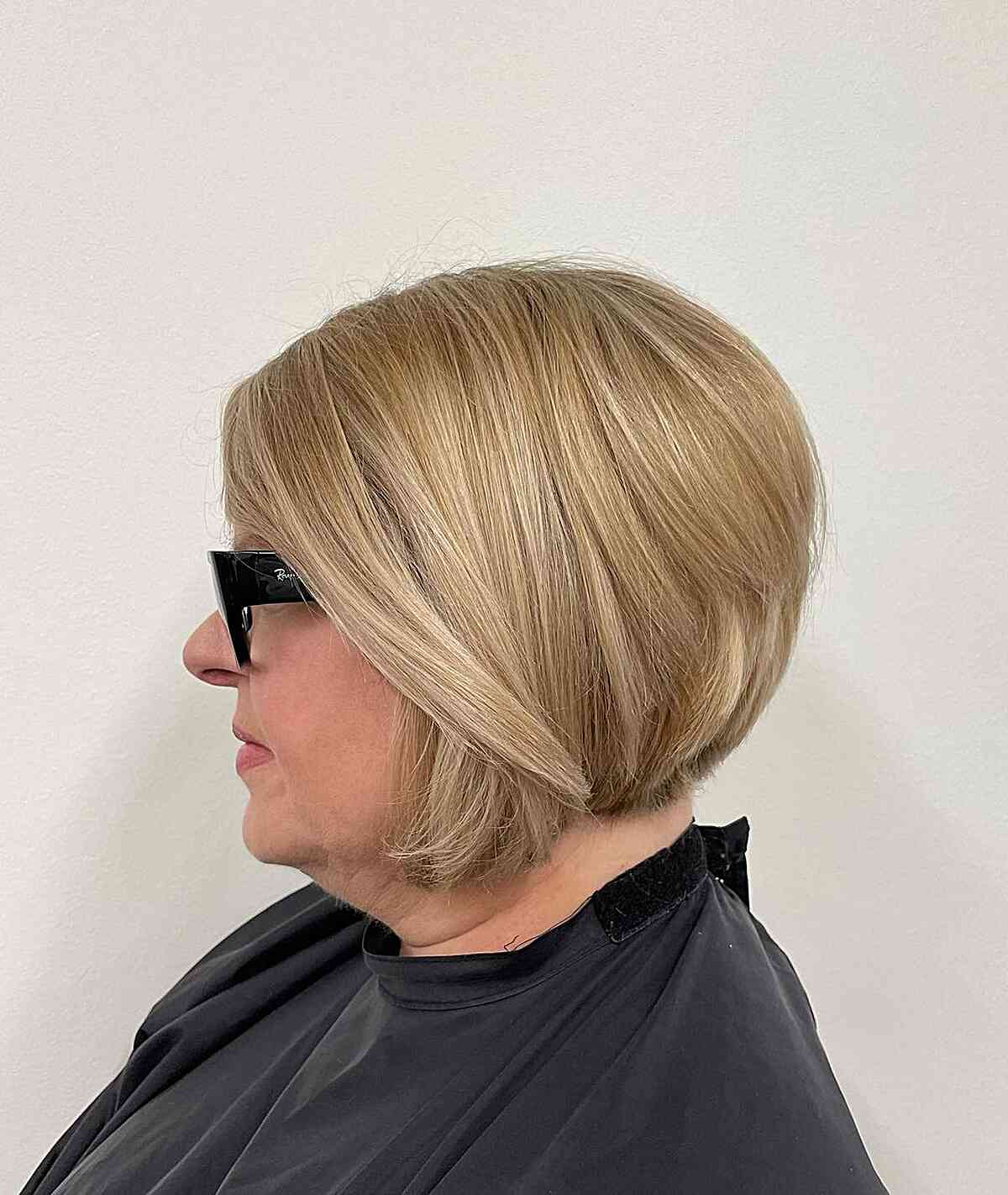 Honey Blonde Graduated Chin-Length Bob on Older Ladies Over 60