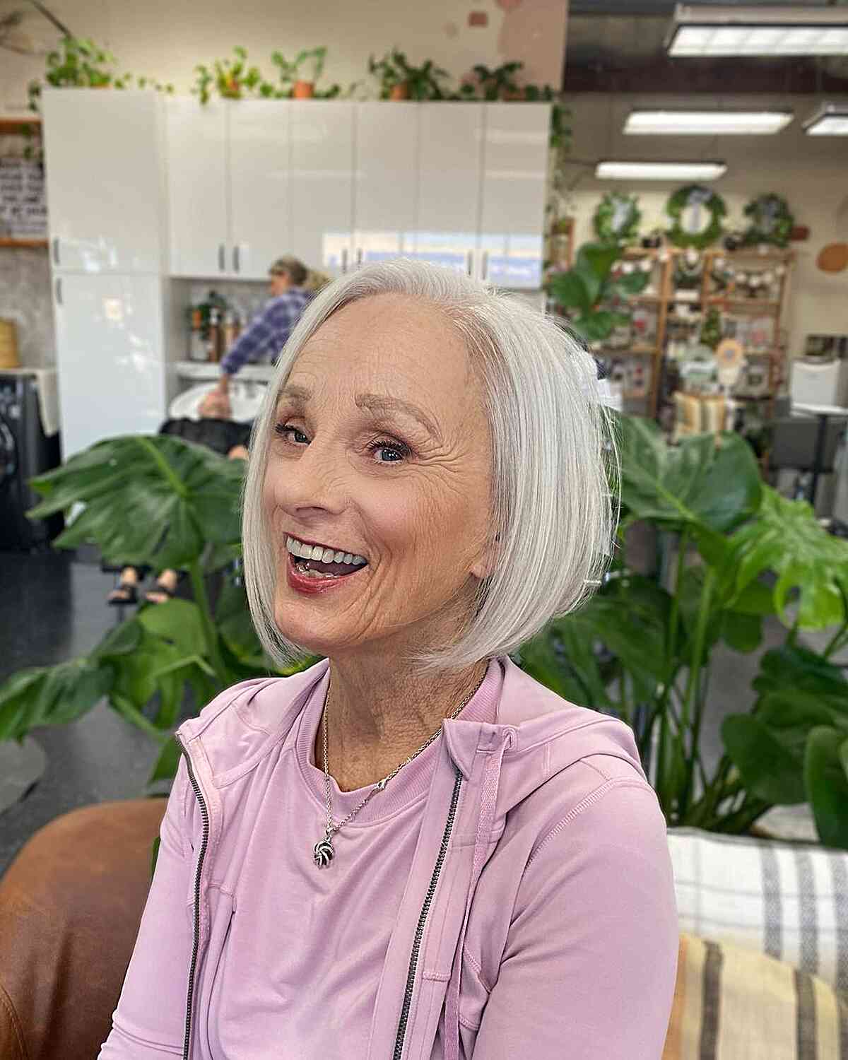 White Blonde for Chin-Length Side Part Bob on Women Aged 60