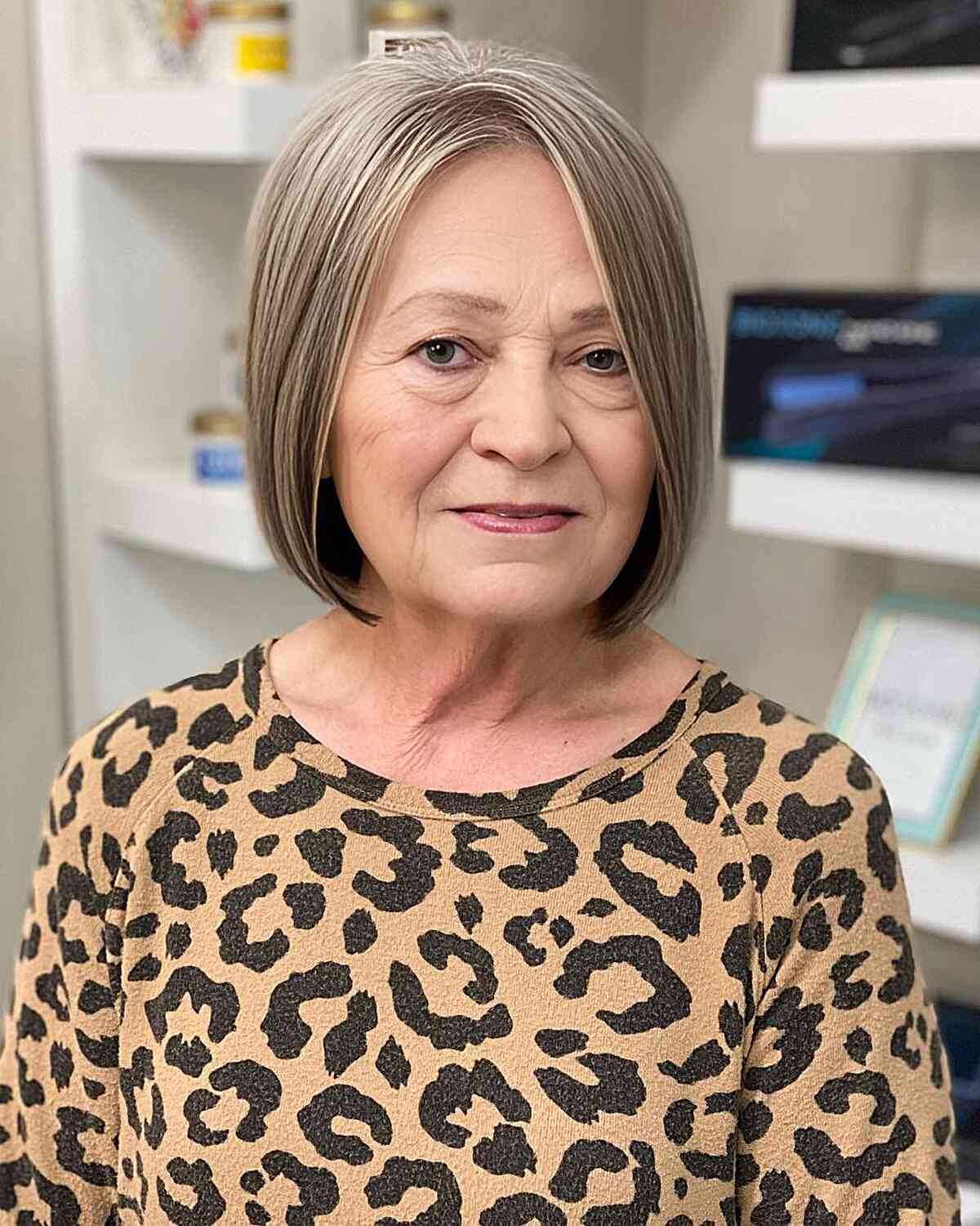 Face-Framing Sleek Slob for Chin-Length Hair on Older Ladies with Square faces