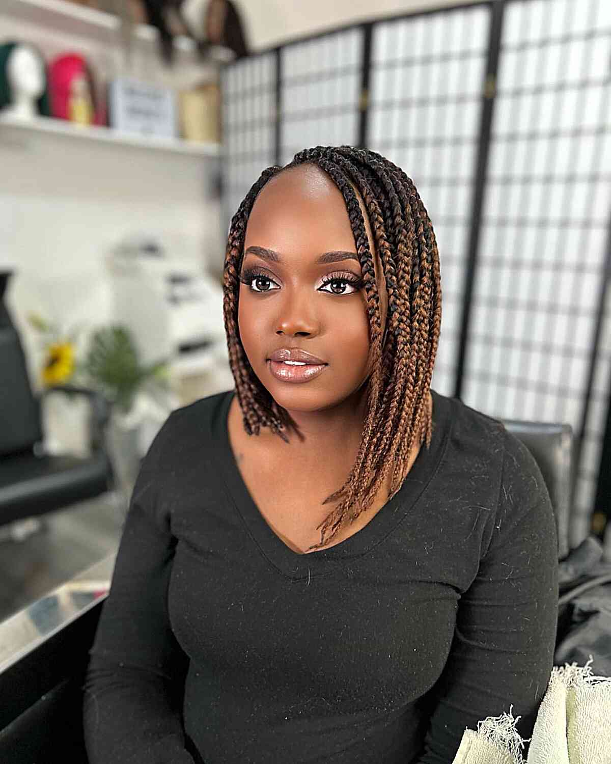 Large Knotless Box Braids for Neck-Length Asymmetrical Lob