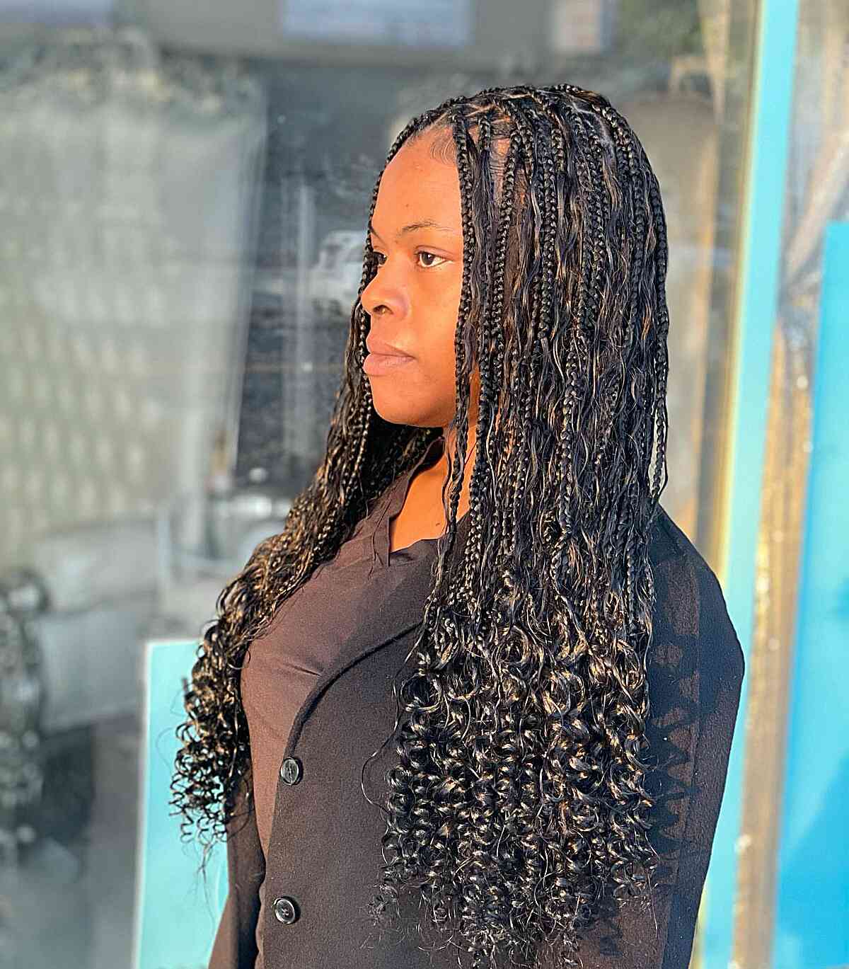 Long-Length Boho Knotless Box Braids with Waves and Spirals