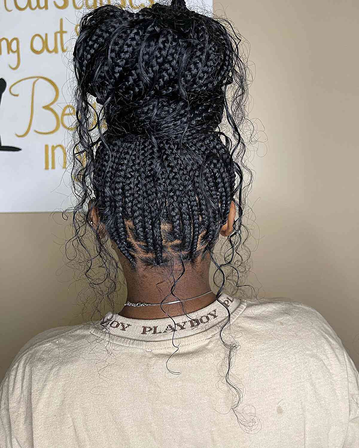 Bohemian Box Braided Knotless Upstyle for Very Long Hair