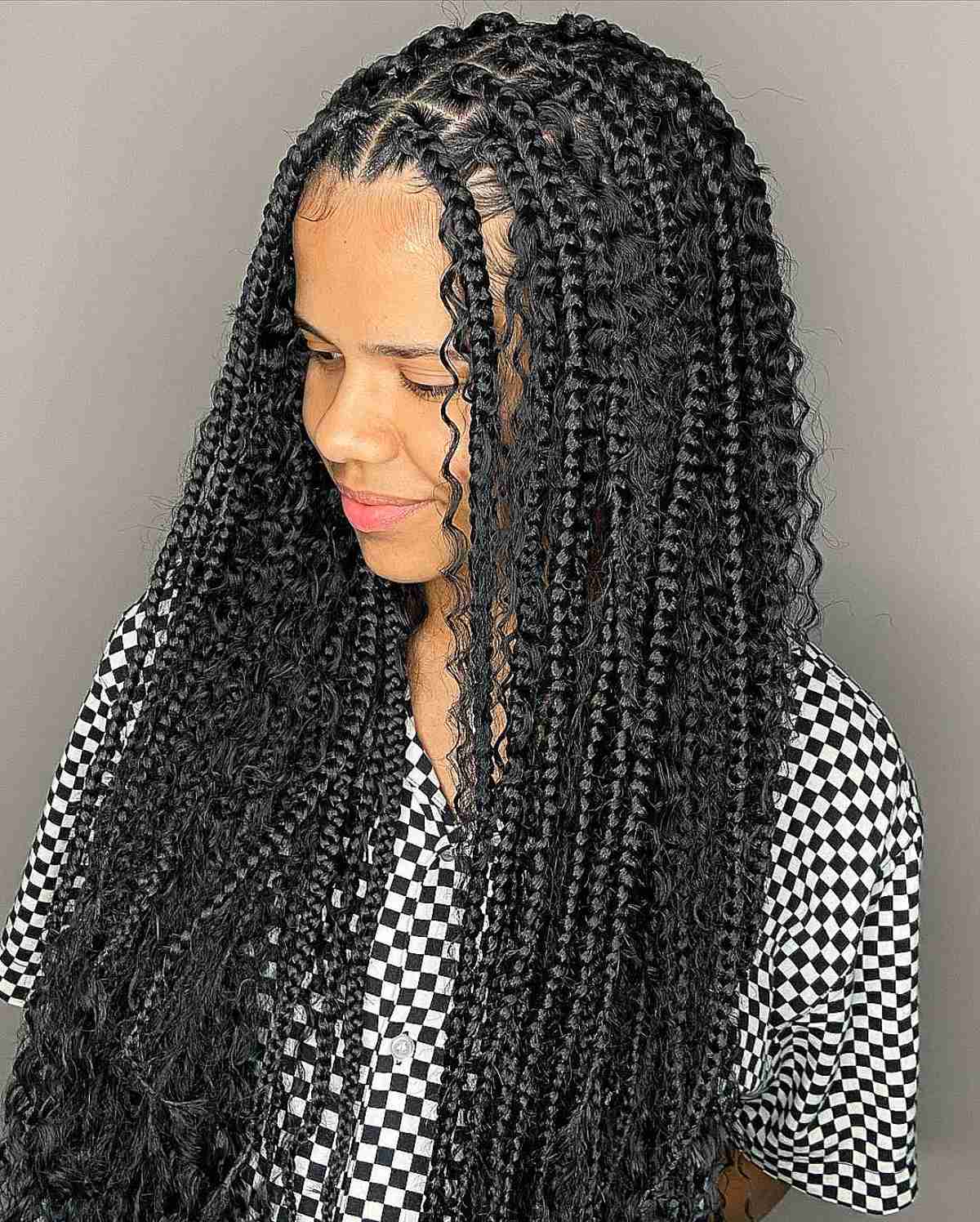 Goddess Box Braids and Curls on Dark Hair