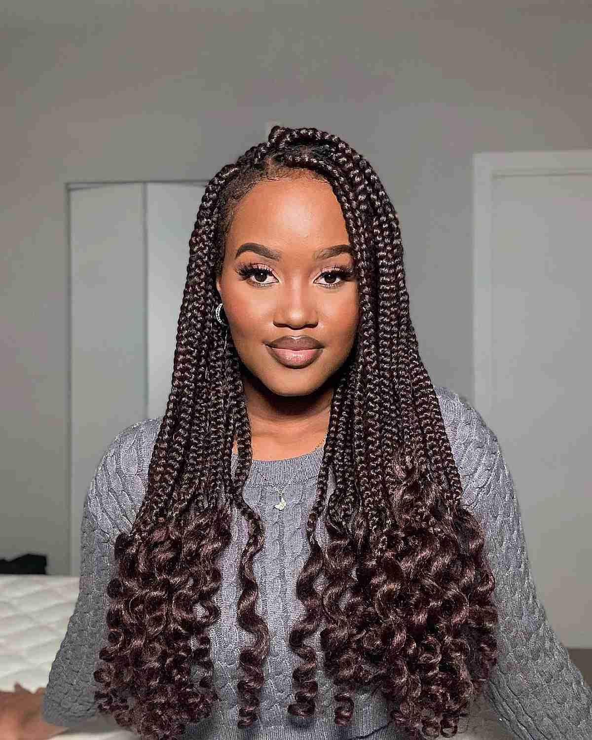 Chestnut Brown Hair with Goddess Braids and Soft Curls