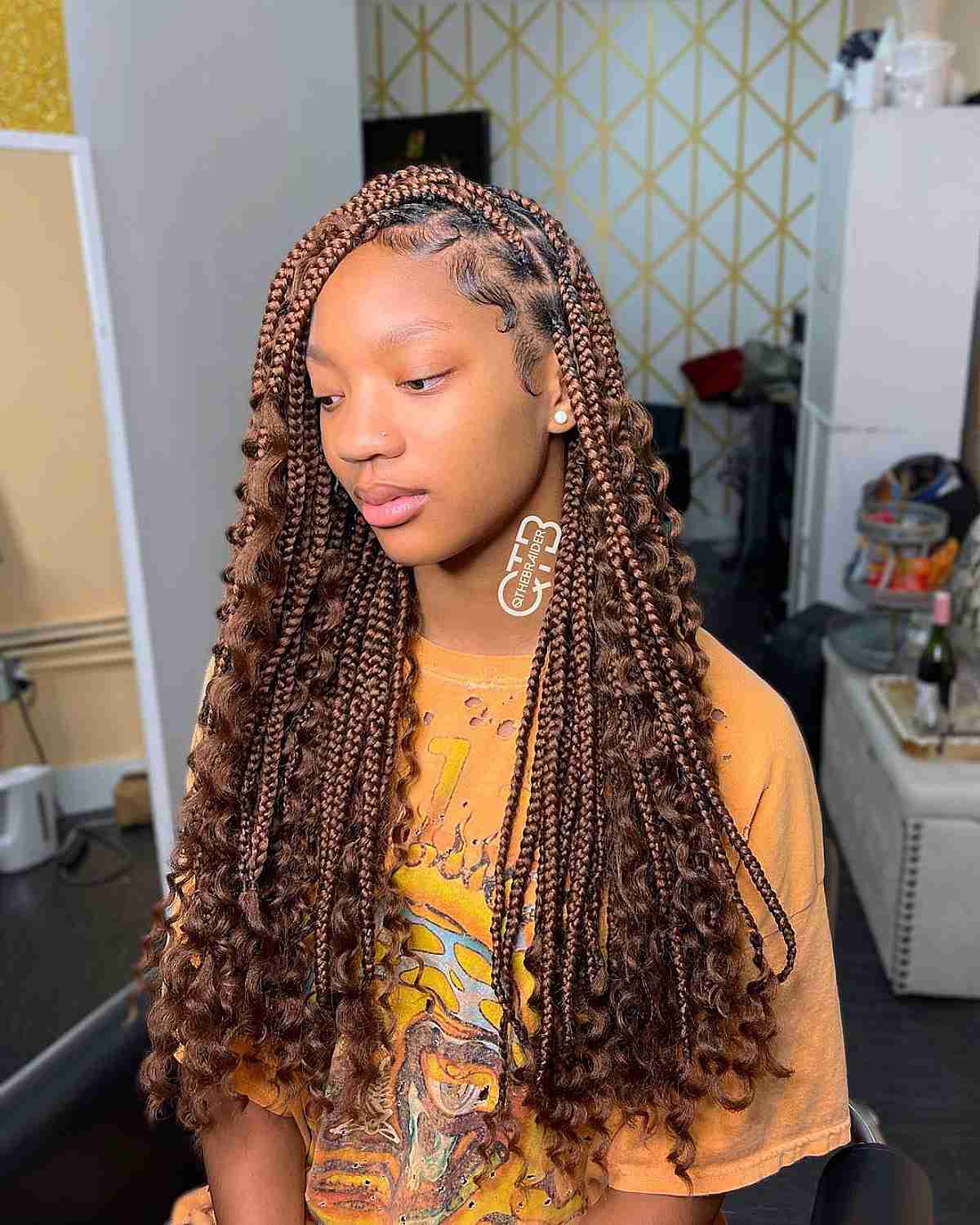 Chocolate Brown Goddess Braids with Versatile Partings