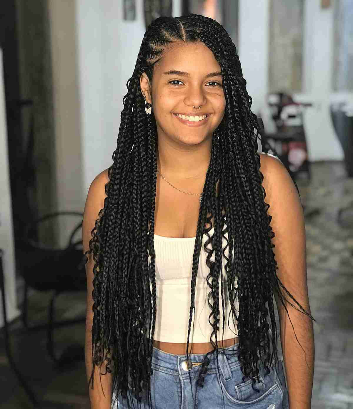 Goddess Black Lemonade Braids with Curled Pieces